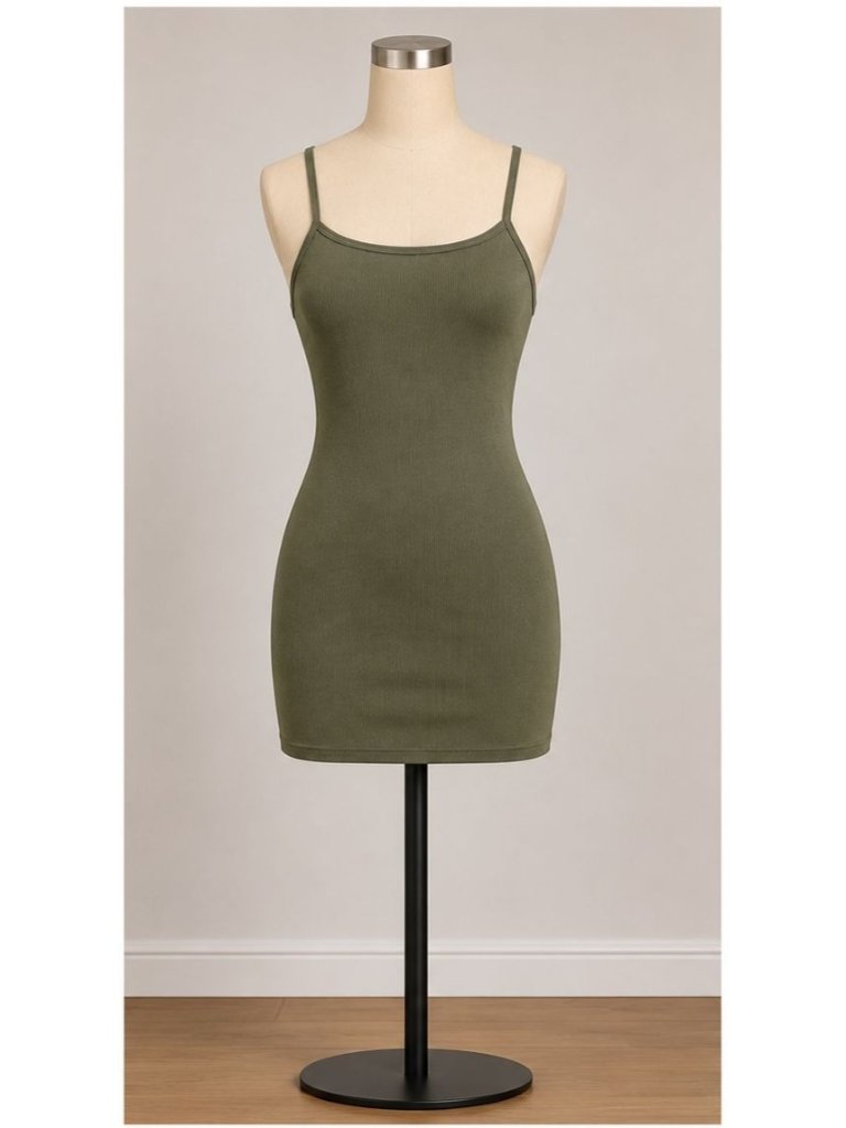 Nwt Women’s Green Ribbed Cami Mini Dress Size Xs (02) Summer Style